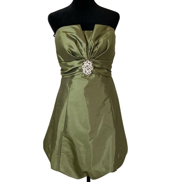 Betsy & Adam by Linda Bernell Womens Elegant Olive Green Strapless Dress  Size 14